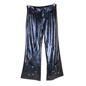 Nerazzurri Shiny Black Faux Leather Y2K Inspired Goth Biker Emo Flared Pants